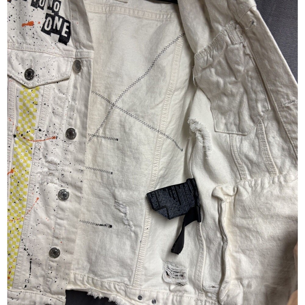Zara Man Graffiti Paint Splatter Denim Jacket White Streetwear 80s Vibe - Picture 11 of 16